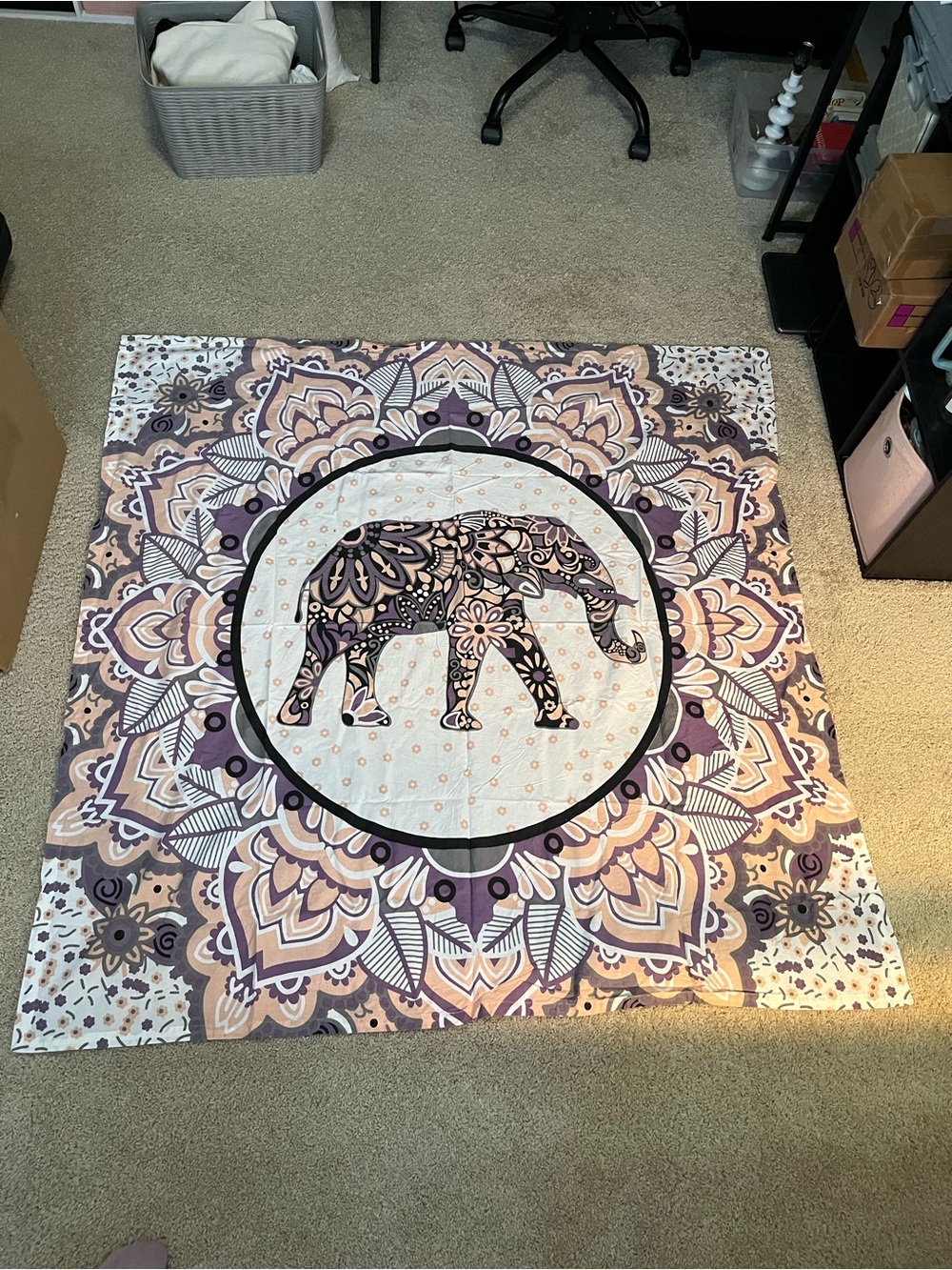 Huntington Home Purple and Cream Elephant Mandala Tapestry